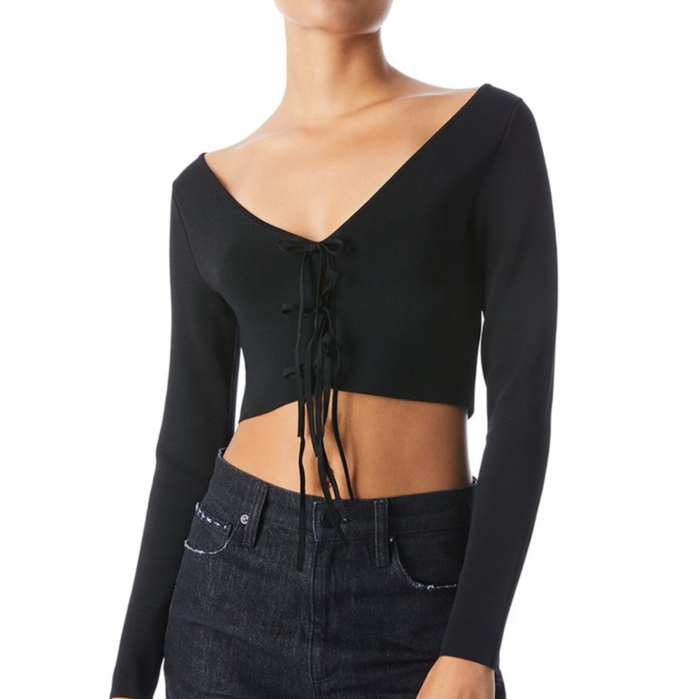 Alice + Olivia Lace-Up Sharee Cropped Pullover, S/XS